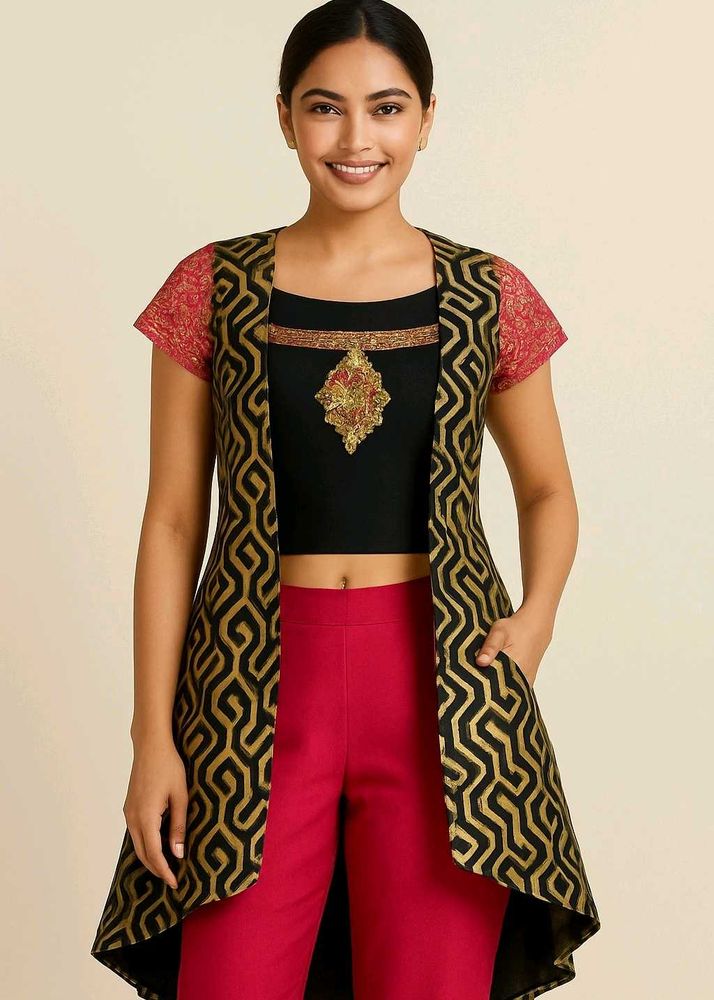 Black &amp; Gold Cutout Party Dress with Pink Sleeves