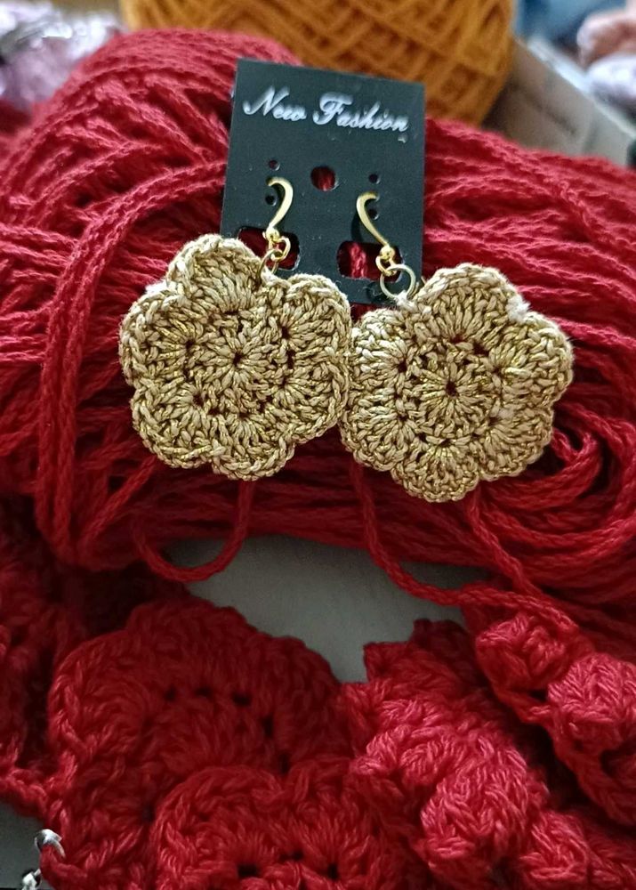 Gold Crochet Flower Earrings