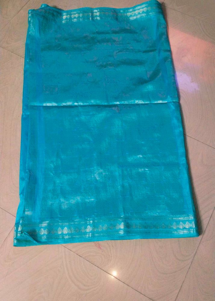 Cyan Colour Banarasi Silk Saree