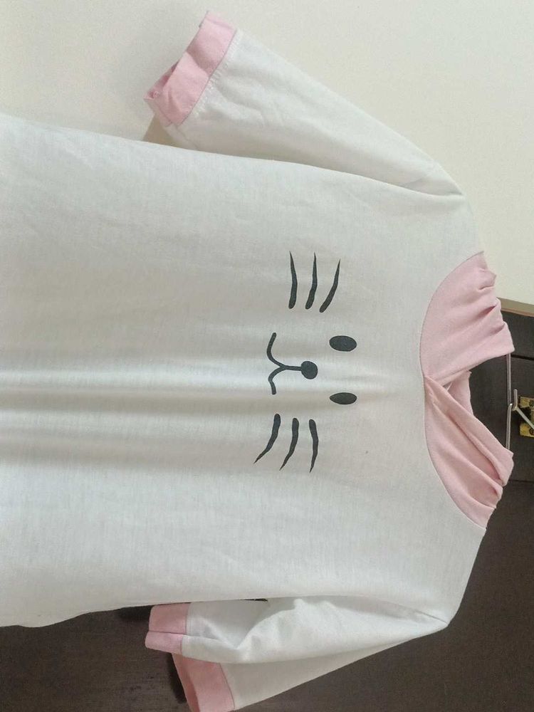 Pink Cat Printed Hoodie