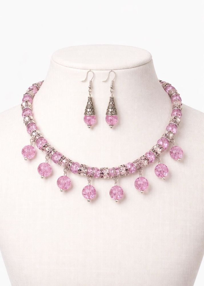 Pink Beaded Necklace &amp; Earring Set