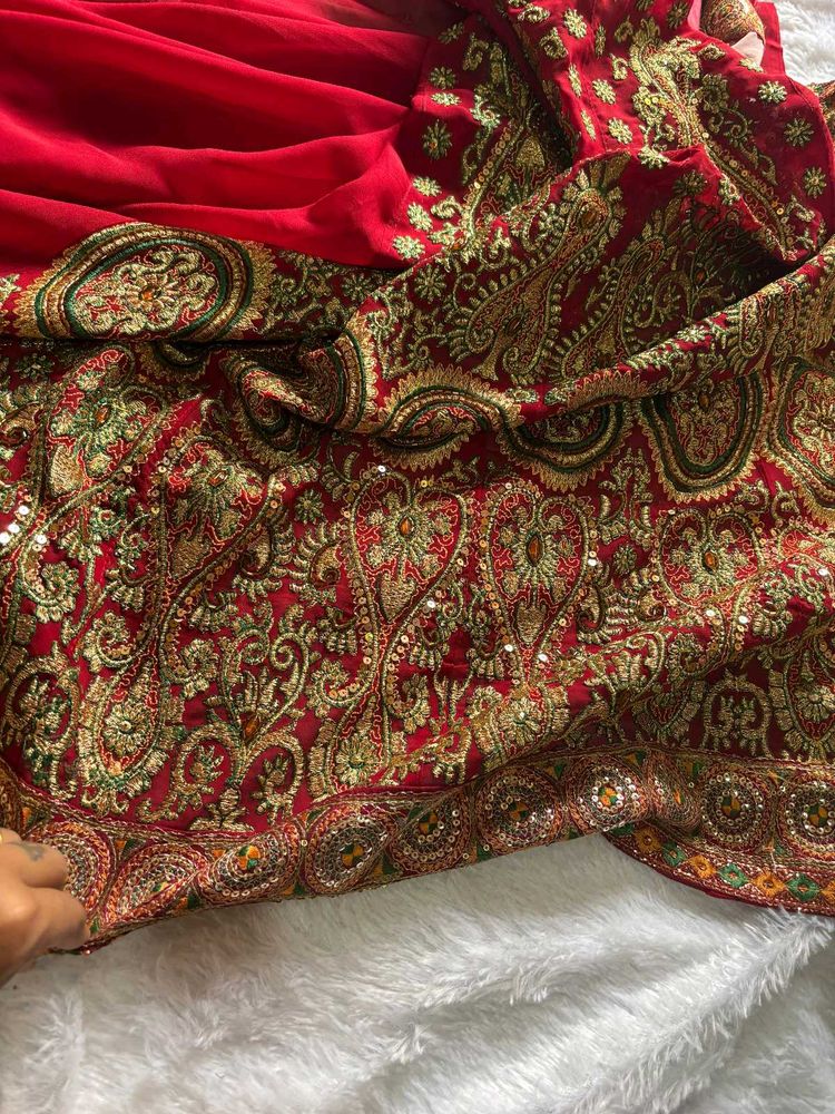 Elegant Red Embroidered  Saree🥰