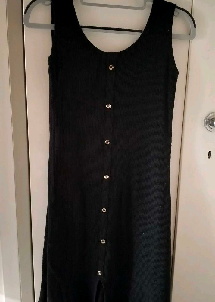 Ribbed Black Button-Down Dress | Minimal Chic