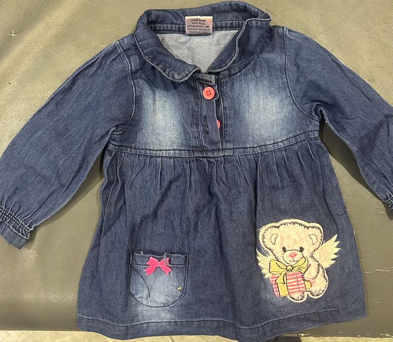 Denim Dress with Teddy Applique