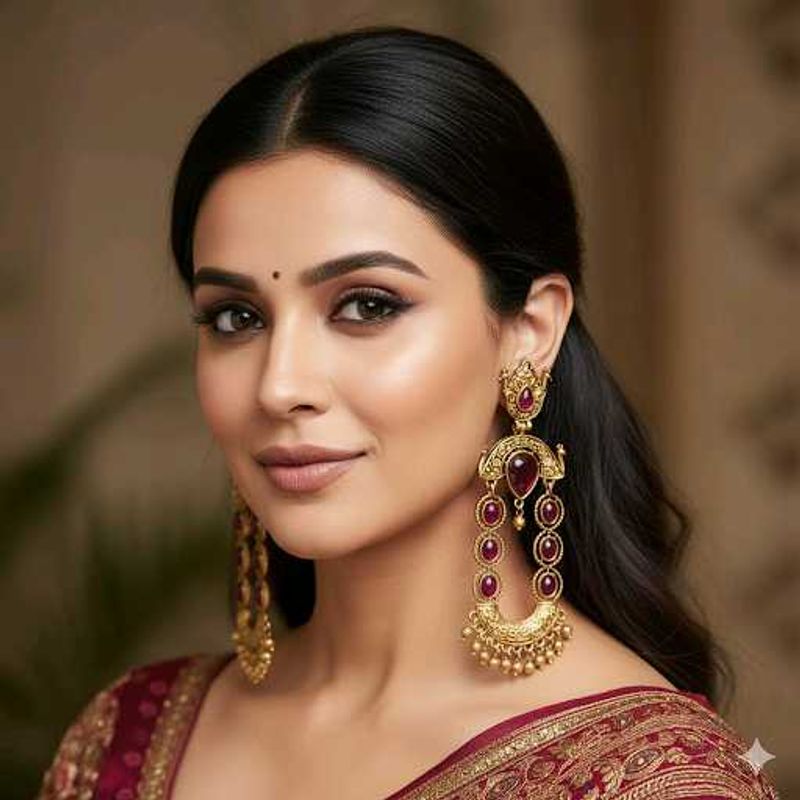 Elegant Gold &amp; Ruby Drop Earrings