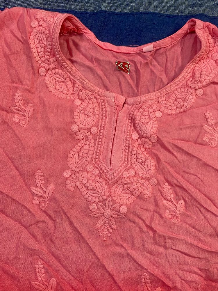 Pink Ombre Short Chikan kari Kurta