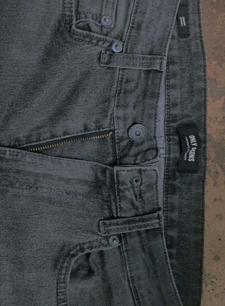 Only and Sons Charcoal Grey Faded Skinny Fit Denim