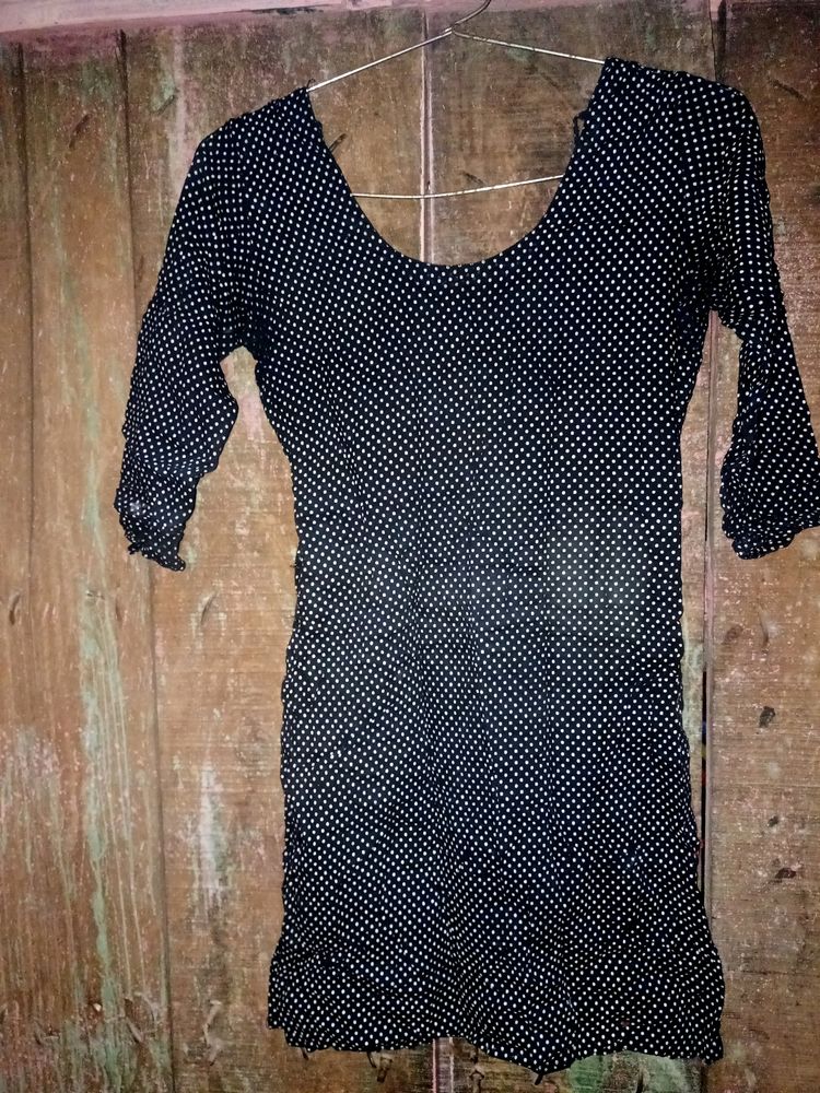 White -black Polka Dot Design Kurti