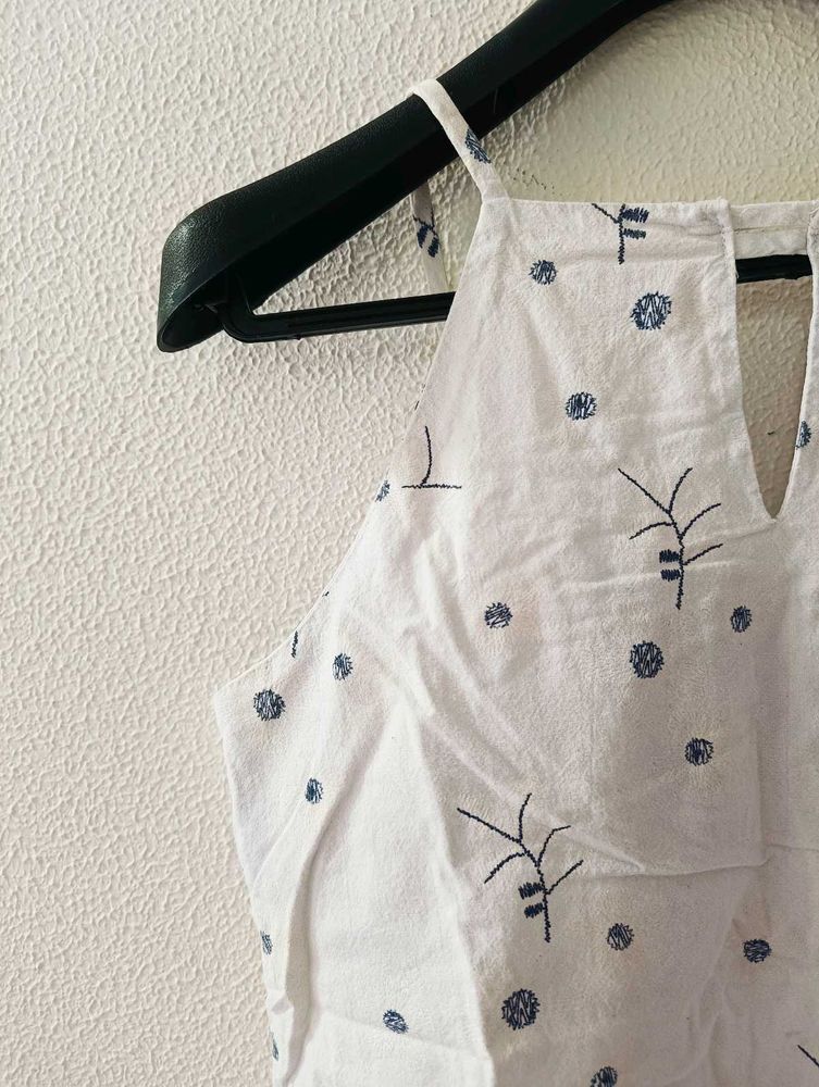 White Embroidered Halter Top