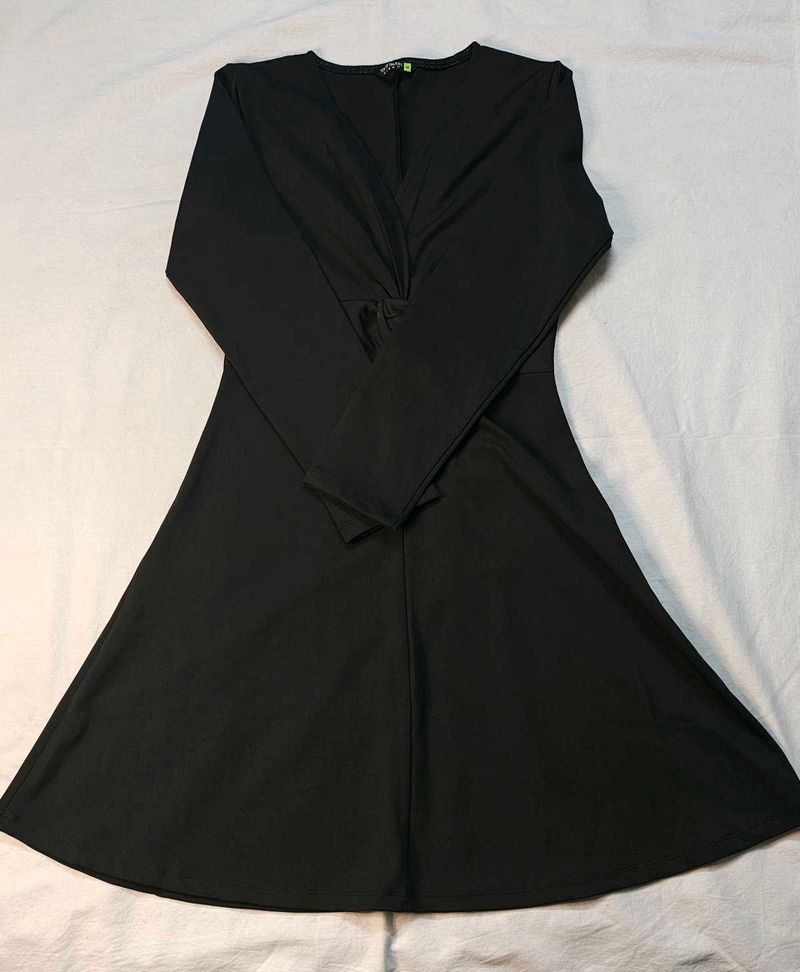Black Long Sleeve Fit &amp; Flare Dress
