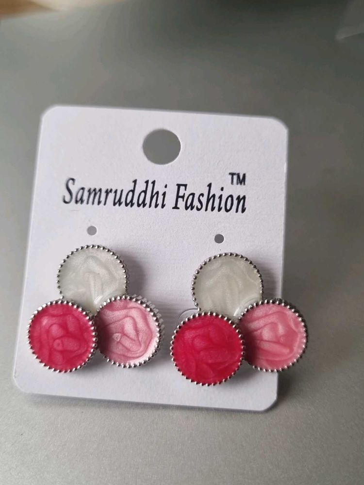Cute White and Red Circle Earrings