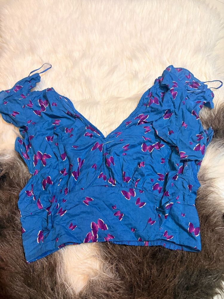 Blue Butterfly Crop Top