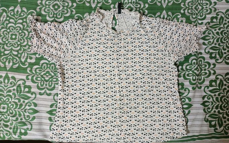 Patterned Ruffle Neck Top