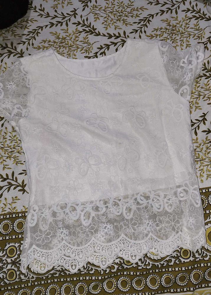 White Lace Short Sleeve Top