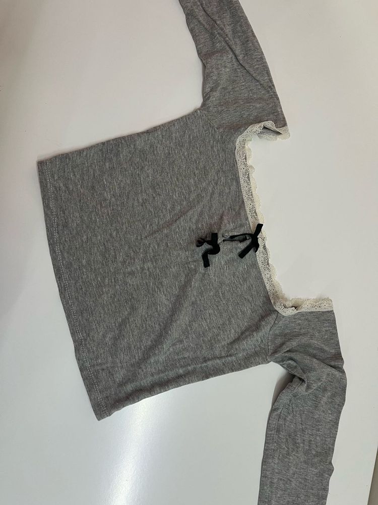 Cute Grey Long Sleeve Top