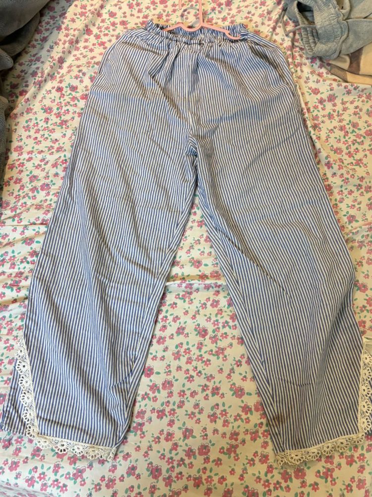 Striped Culottes with Lace Trim