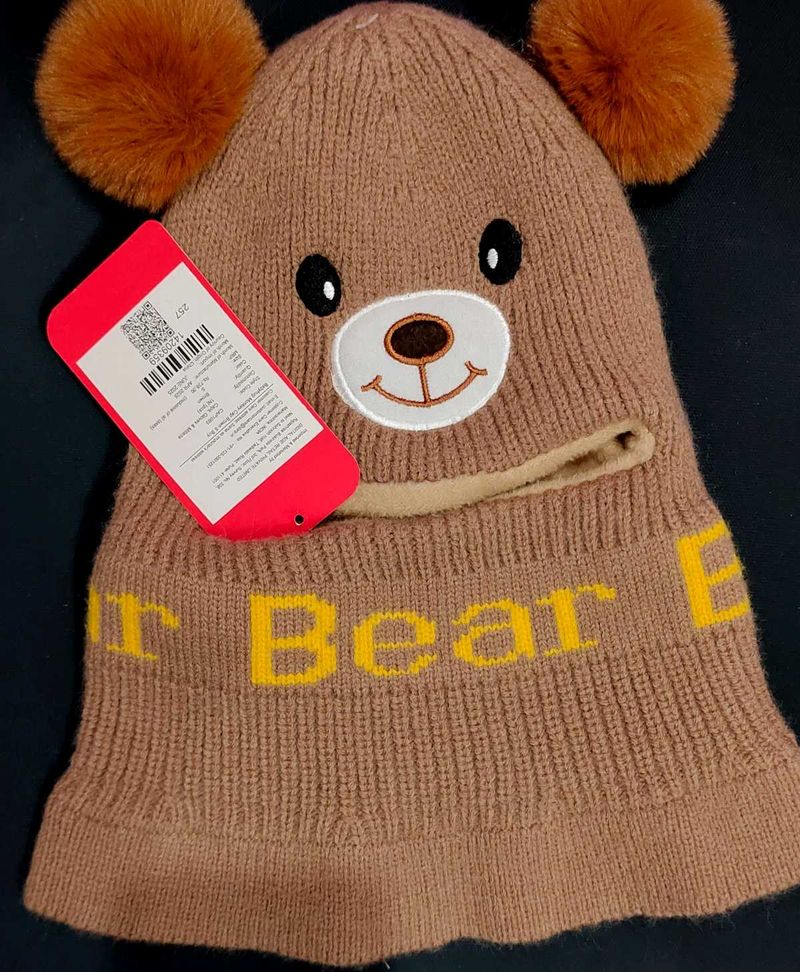Adorable Bear Beanie with Pom Poms