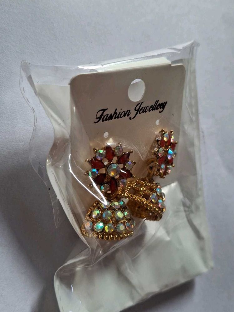 Rhinestone Floral Jhumka Earrings +Surprise Gift