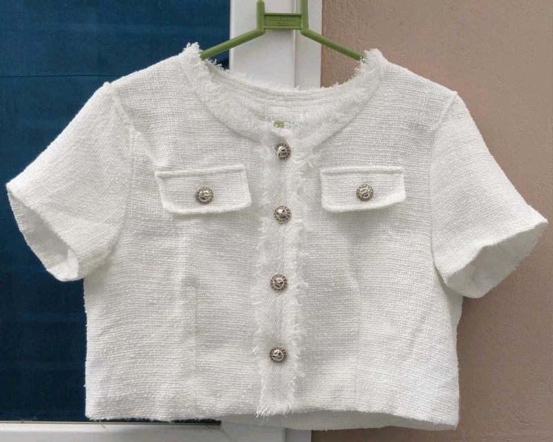White Tweed Cropped Top