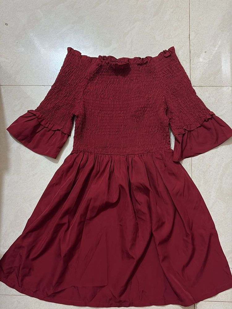 Maroon Off-Shoulder Mini Dress