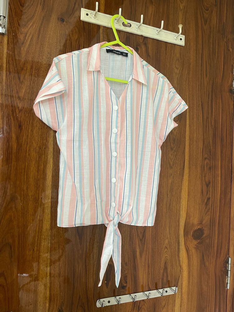 Striped Tie-Front Crop Top