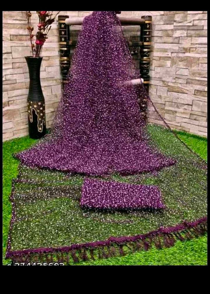 Sparkling Purple Embellished Saree