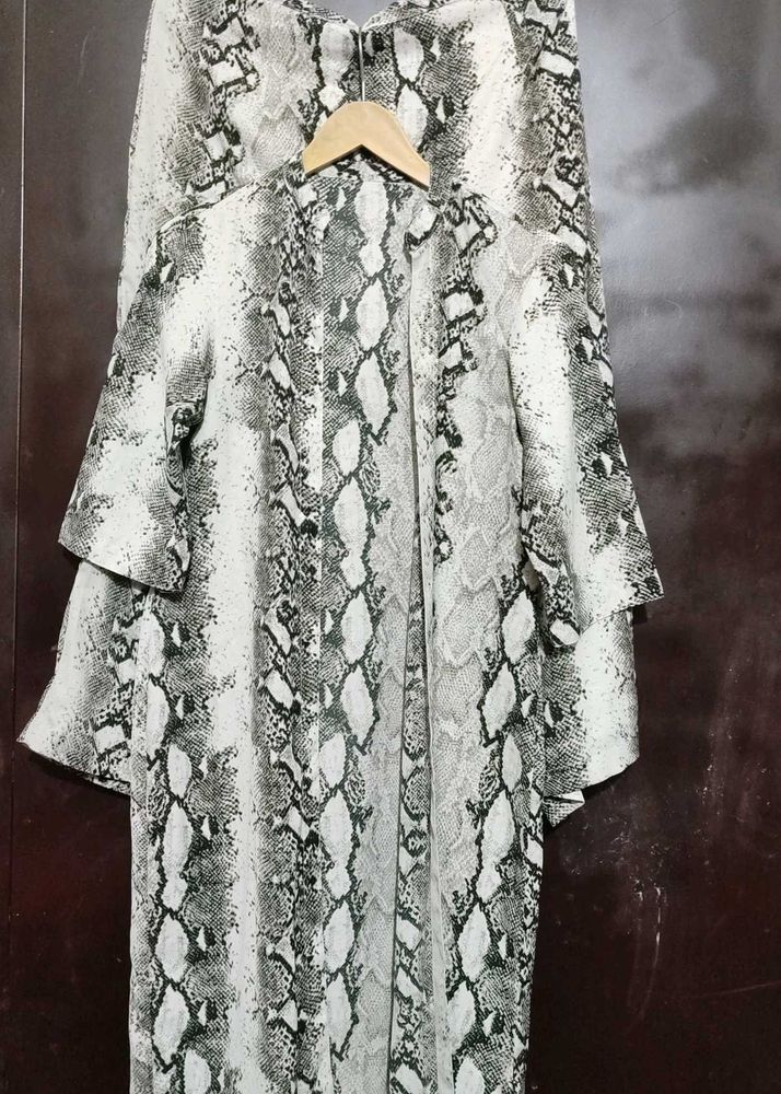 Silver Black Print Front Open Co-Ords Set 34 Bust