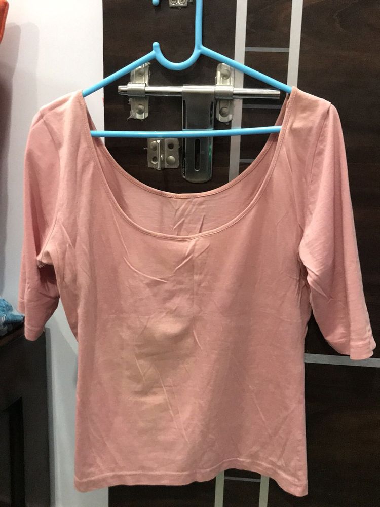 Pink Deep Boat Neck Top