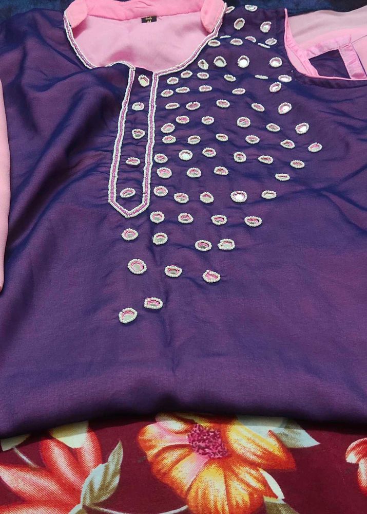 mirror work Purple Embroidered Kurta set