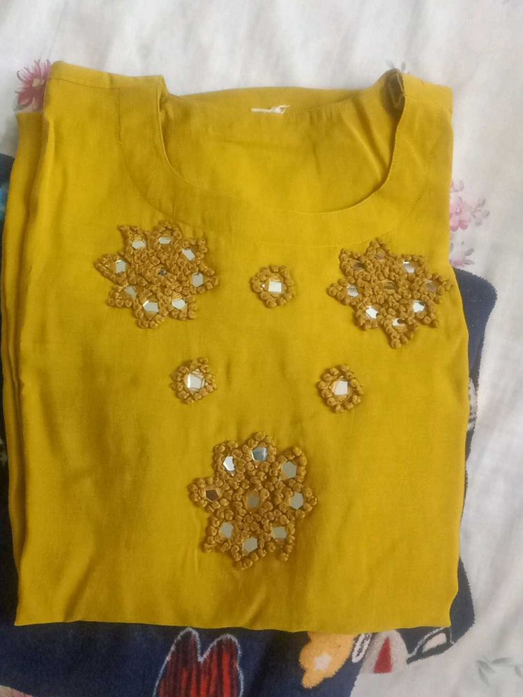 Mustard Embroidered Kurta
