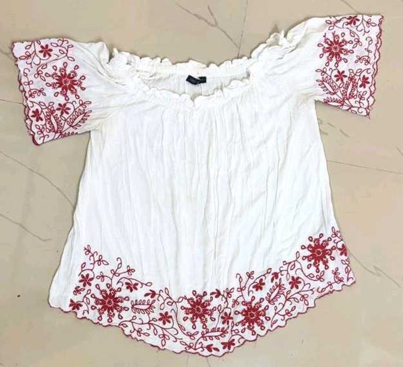 Embroidered Off-Shoulder Top
