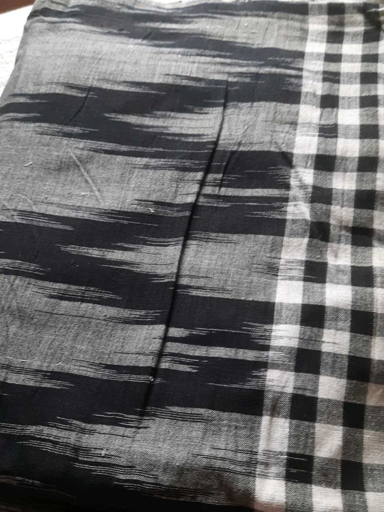 Khadi Grey Black Cotton Saree