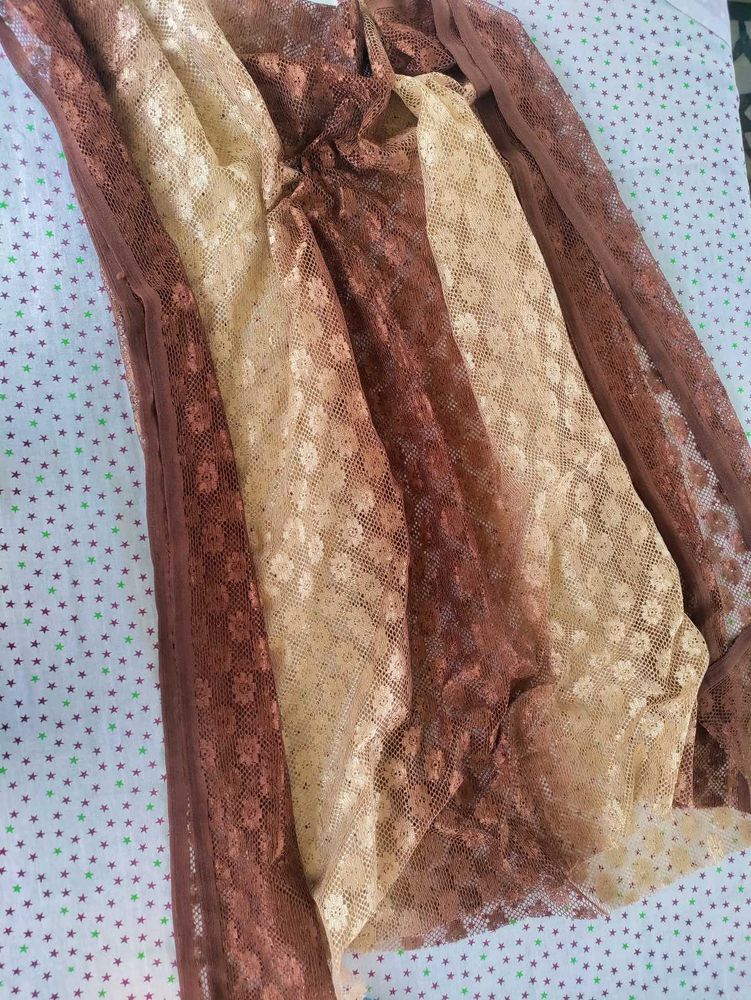Vintage Brown &amp; Tan Lace Fabric