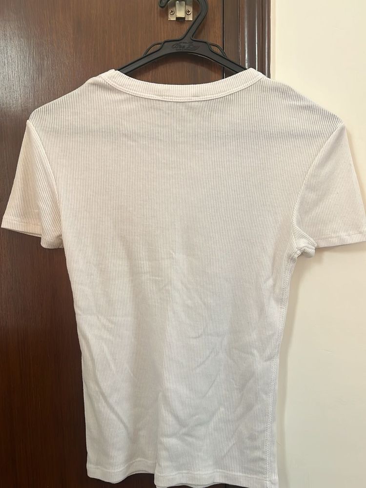 Zara White Ribbed Top