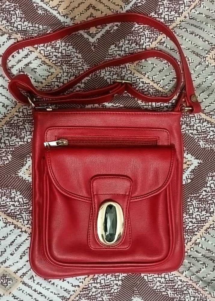Red Crossbody Bag with Jewel Detail