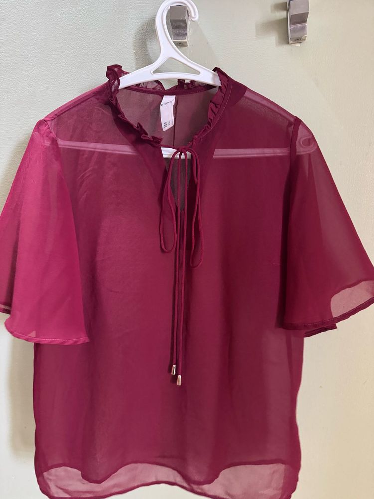 Kazo Maroon Sheer Top