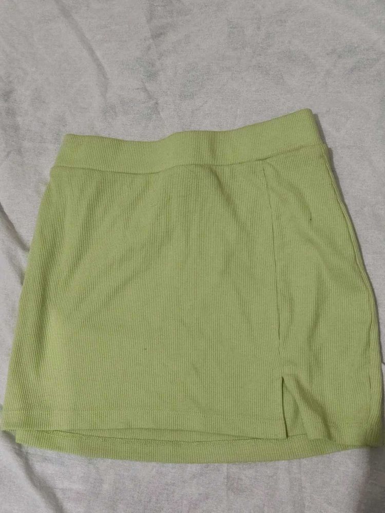 Lime Green Ribbed Mini Skirt