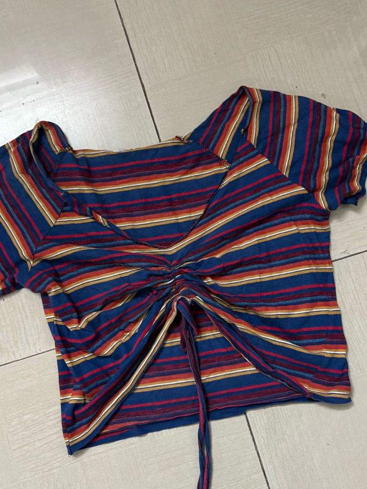 Striped Crop Top With Adjustable Tie