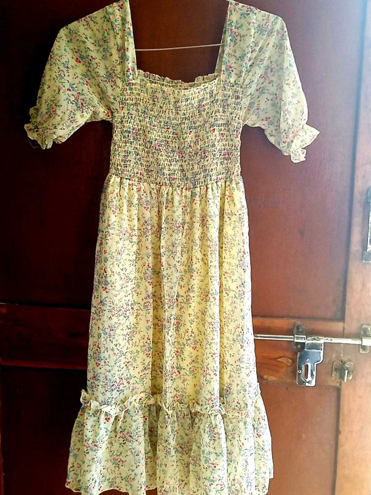 Yellow Floral Print Dress