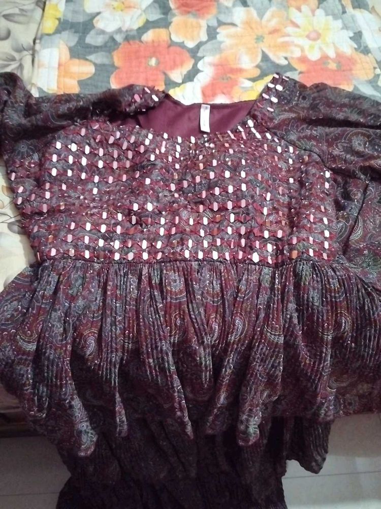 Paisley Print Maroon Tunic Top