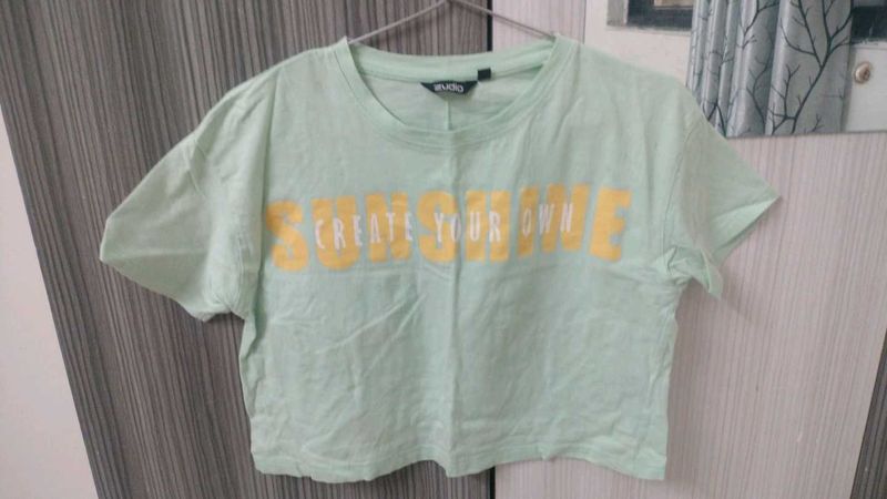 Zudio Printed Light Green Crop Top Women