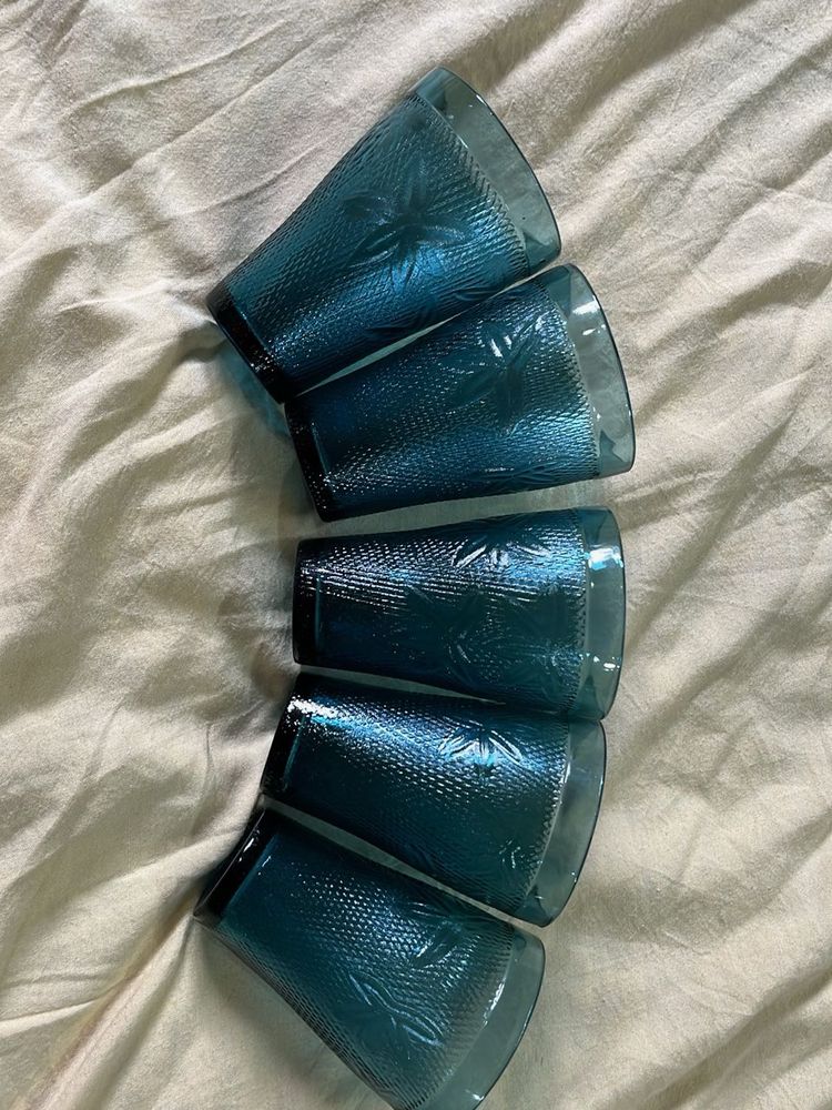 Blue Textured Drinking Glasses set of 5