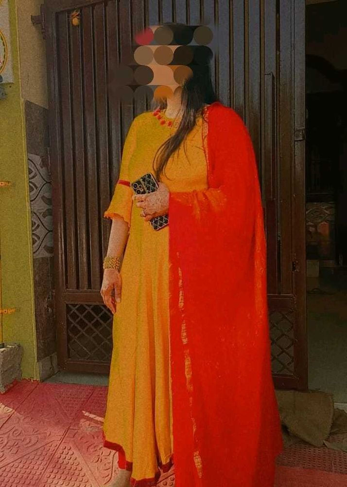 Yellow Red Frok Gown For Haldi