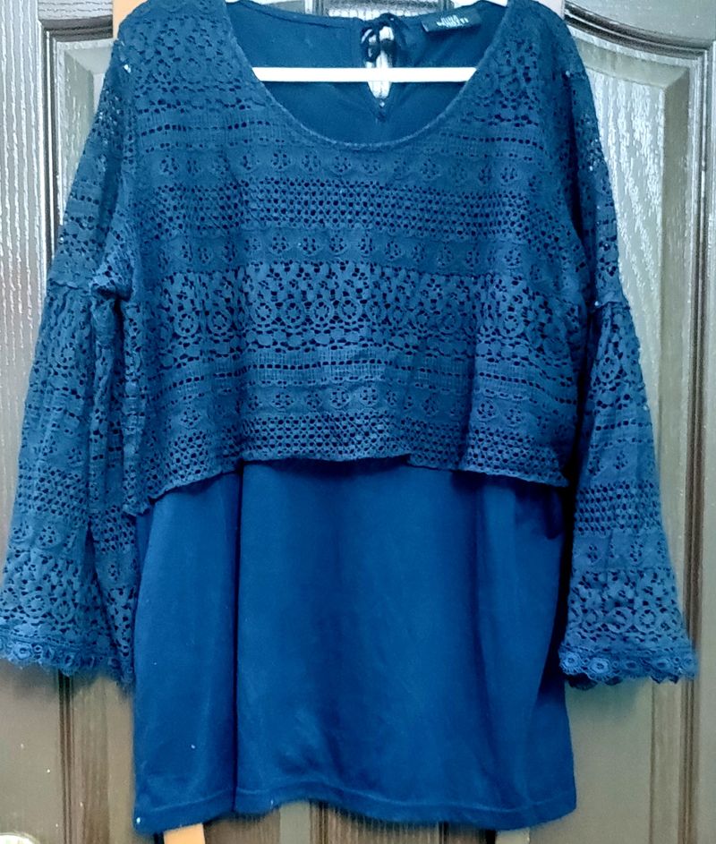 Navy Blue Lace/Crochet Lace Top