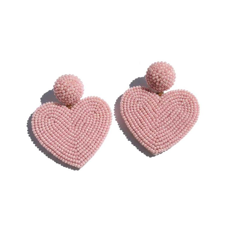 Pink Beaded Heart Drop Earrings🩷