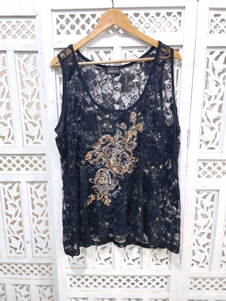 Imported Black Oversized Laced Top A