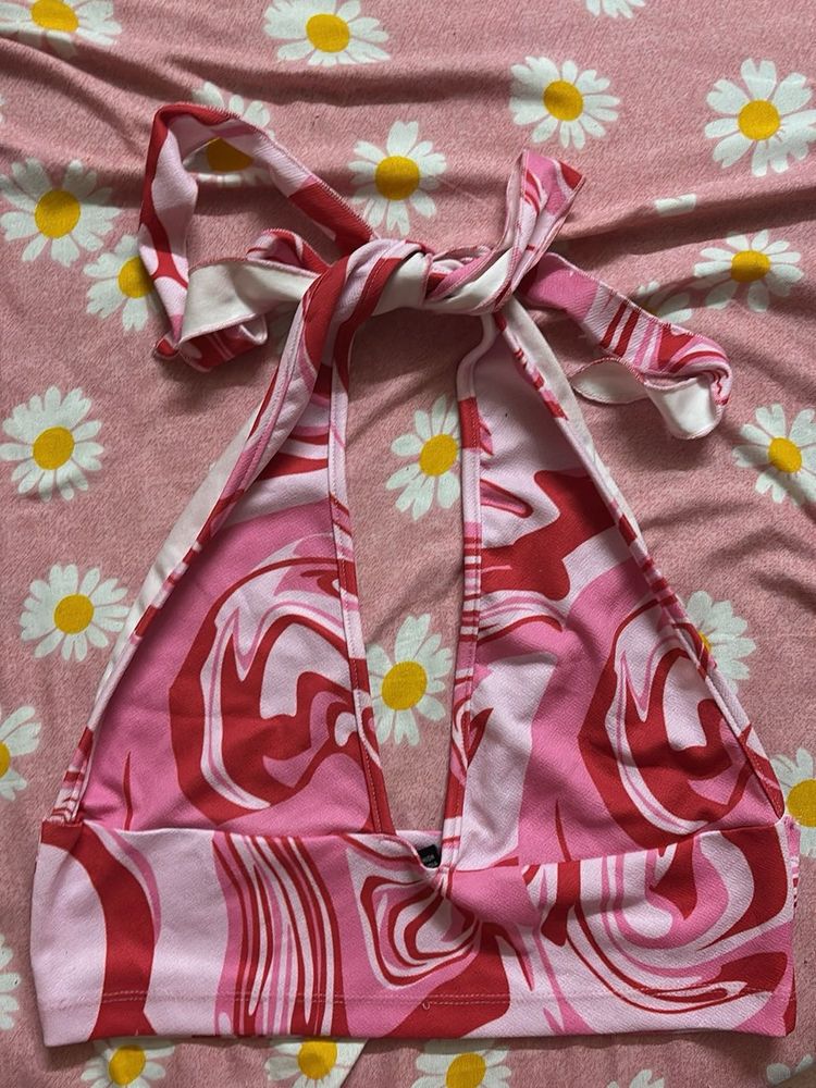Red &amp; Pink Swirl Halter Top