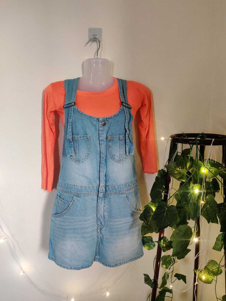 ✨COMBO✨Denim Dungaree With Statement Top