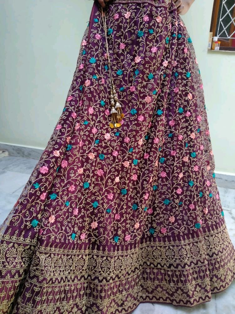 Beautiful Lahenga Choli With Large Size Dupatta Purple Colour Full Worked Lahenga