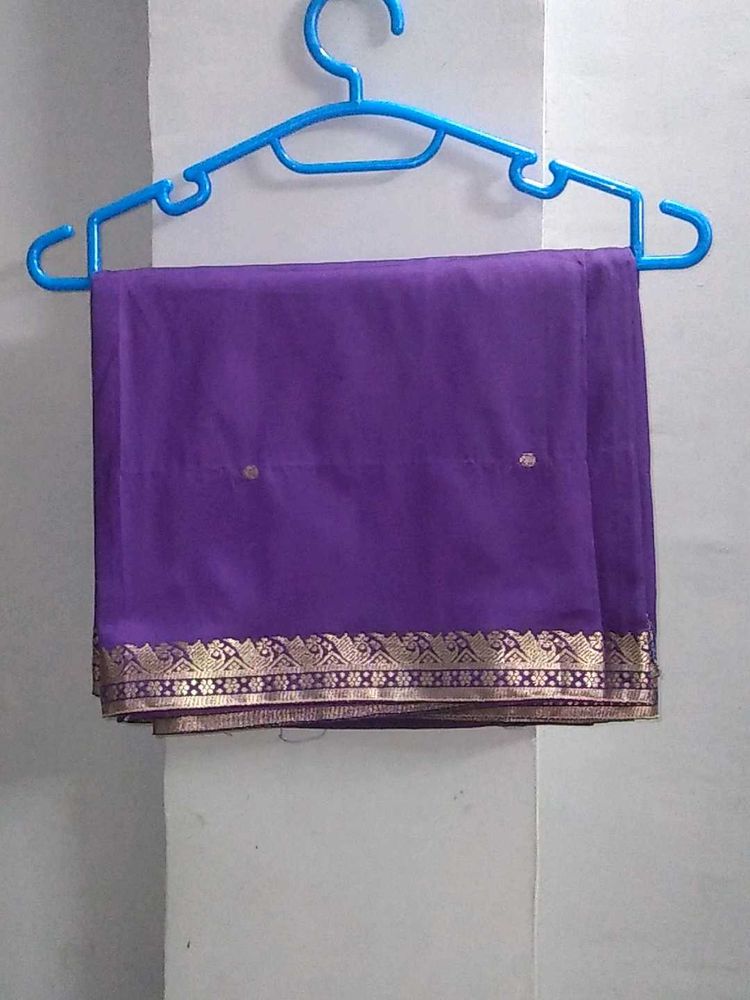 Elegant Purple Saree with Gold Border and stiched